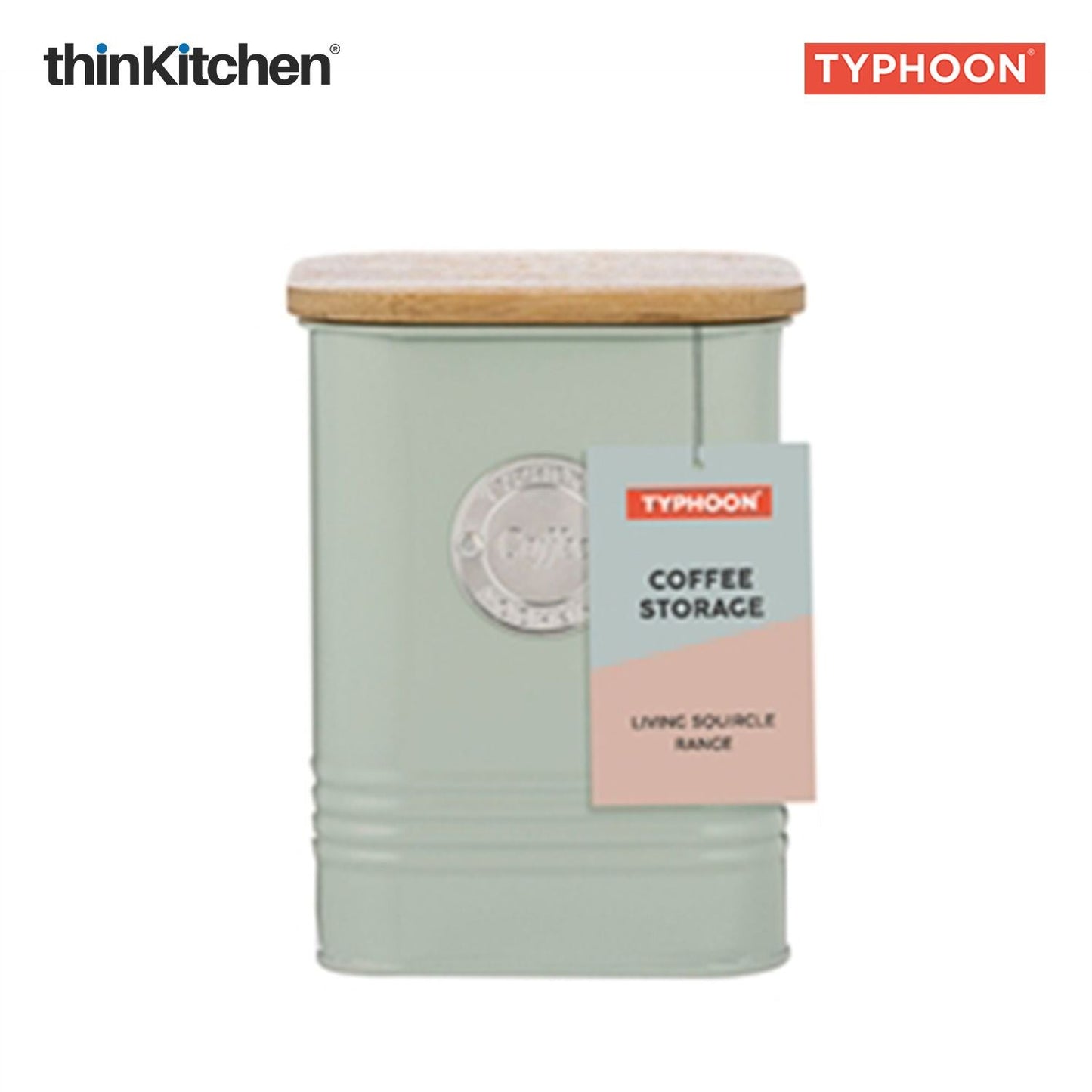 Typhoon Squircle Premium Coffee Storage Canister  - Mint Green, 1.3 Litre|Square Airtight Metal Jar with Bamboo Lid, Kitchen Countertop Storage Container