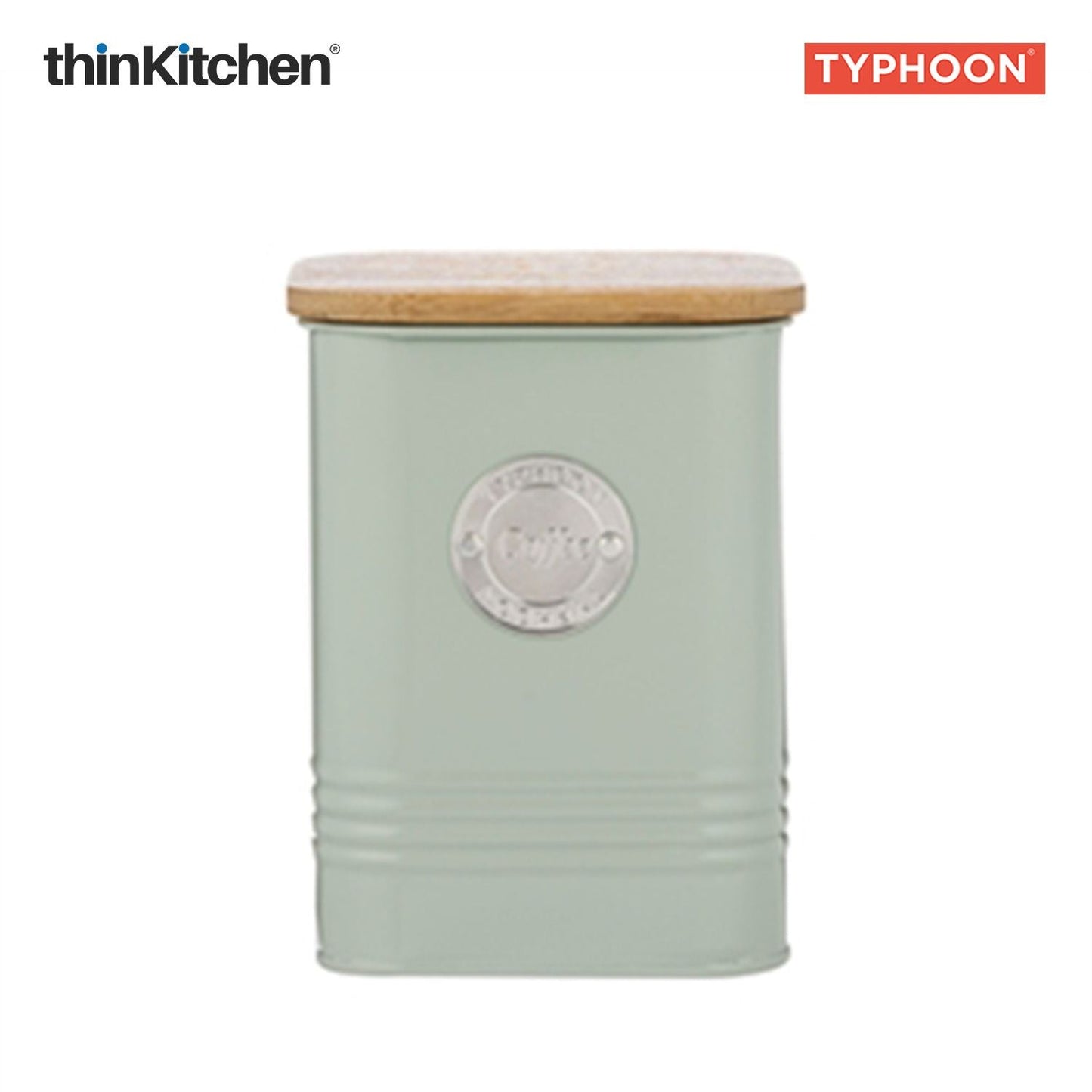 Typhoon Squircle Premium Coffee Storage Canister  - Mint Green, 1.3 Litre|Square Airtight Metal Jar with Bamboo Lid, Kitchen Countertop Storage Container