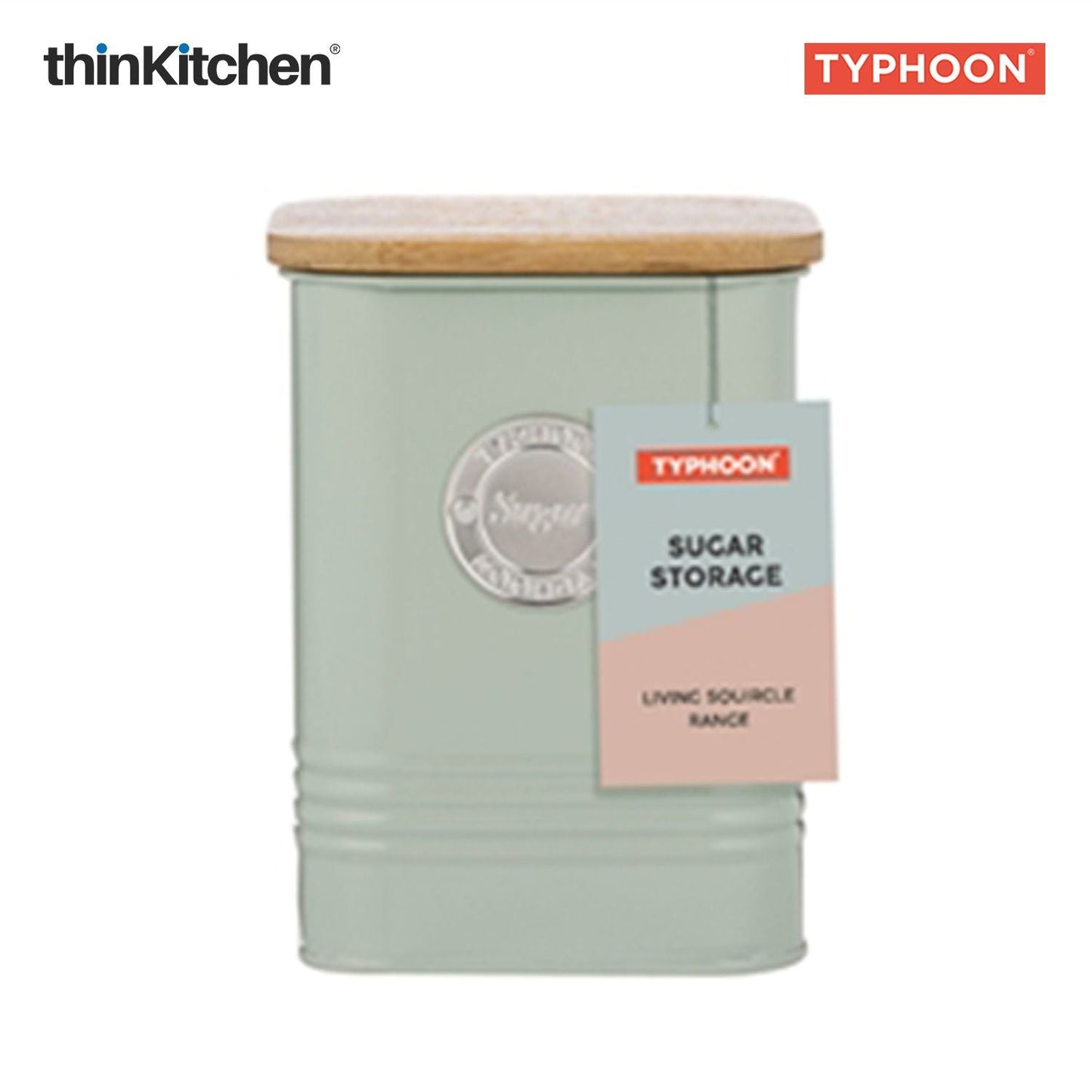 Typhoon Squircle Premium Sugar Storage Canister  - Mint Green, 1.3 Litre|Square Airtight Metal Jar with Bamboo Lid, Kitchen Countertop Storage Container