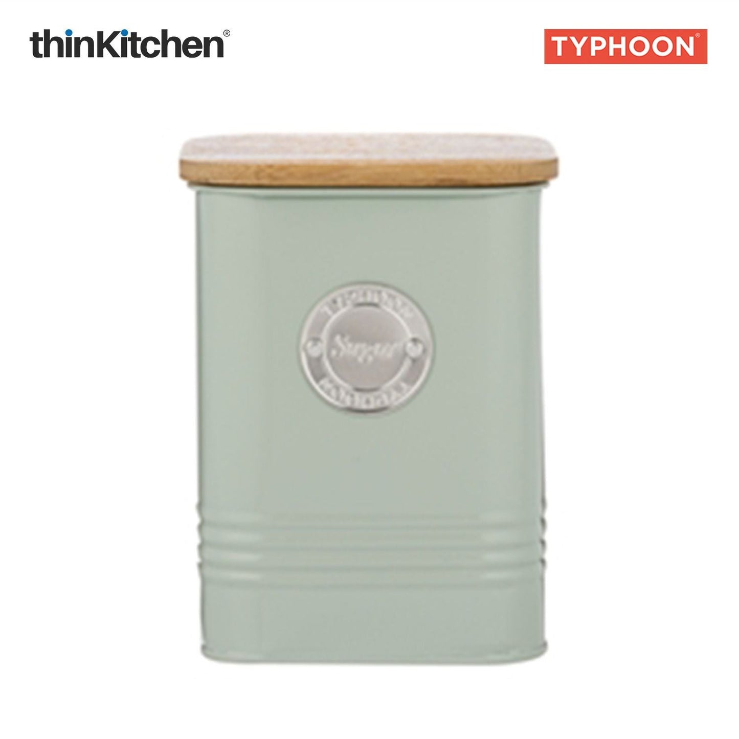 Typhoon Squircle Premium Sugar Storage Canister  - Mint Green, 1.3 Litre|Square Airtight Metal Jar with Bamboo Lid, Kitchen Countertop Storage Container