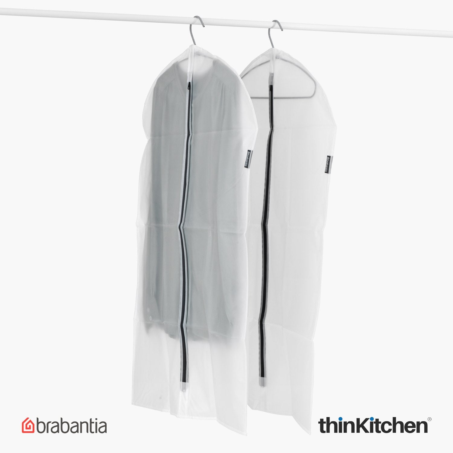Brabantia Protective Medium Clothes Cover Set of 2 – Transparent Zipper Garment Bags, Soft-Touch Plastic Covers for Blouses & Shirts, Dust & Moth Protection, 60 x 100 cm - 6