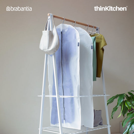 Brabantia Protective Large Clothes Cover Set of 2 – Premium Dustproof & Moth-Resistant Garment Bags for Long Coats & Dresses | 60 x 135 cm Transparent Zipper Covers