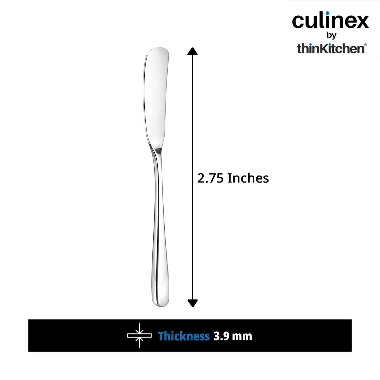 Culinex 18/8 Premium Stainless Steel 2.5" Butter Knife Set of 4 for Kitchen, Butter Jam Spreader | Silver Rustproof Flatware Tableware By thinKitchen