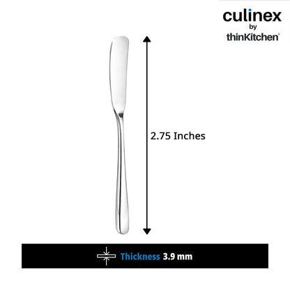 Culinex 18/8 Premium Stainless Steel 2.5" Butter Knife Set of 4 for Kitchen, Butter Jam Spreader | Silver Rustproof Flatware Tableware By thinKitchen