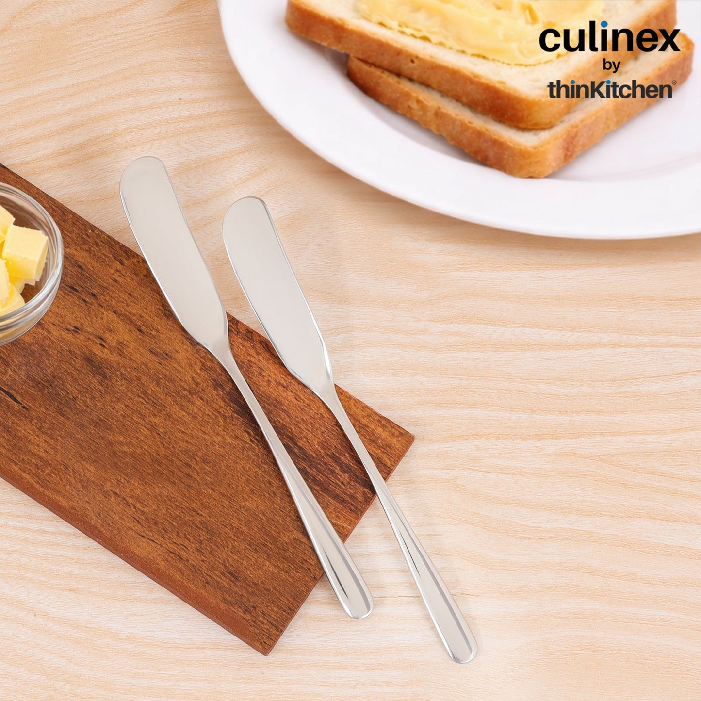 Culinex 18/8 Premium Stainless Steel 2.5" Butter Knife Set of 4 for Kitchen, Butter Jam Spreader | Silver Rustproof Flatware Tableware By thinKitchen