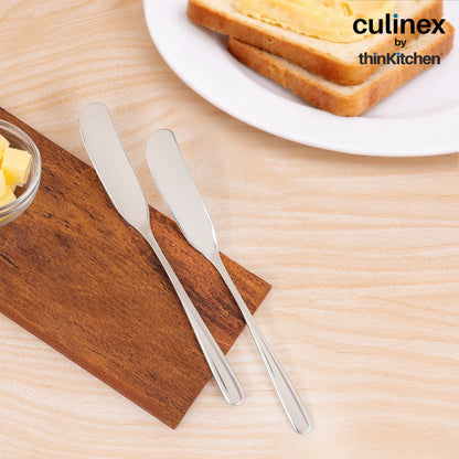Culinex 18/8 Premium Stainless Steel 2.5" Butter Knife Set of 4 for Kitchen, Butter Jam Spreader | Silver Rustproof Flatware Tableware By thinKitchen