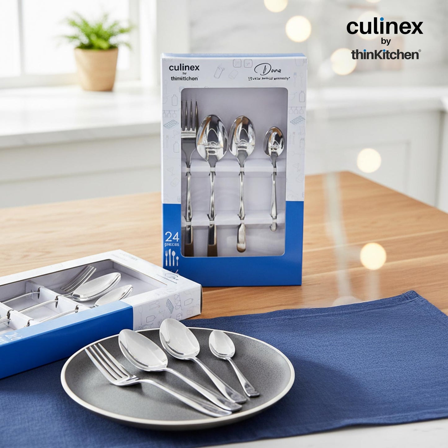 Culinex by thinKitchen Dora 18/8 Stainless Steel 24-Piece Cutlery Set | Elegant Mirror Finish | Dishwasher Safe | Ideal Gift for Every Occasion