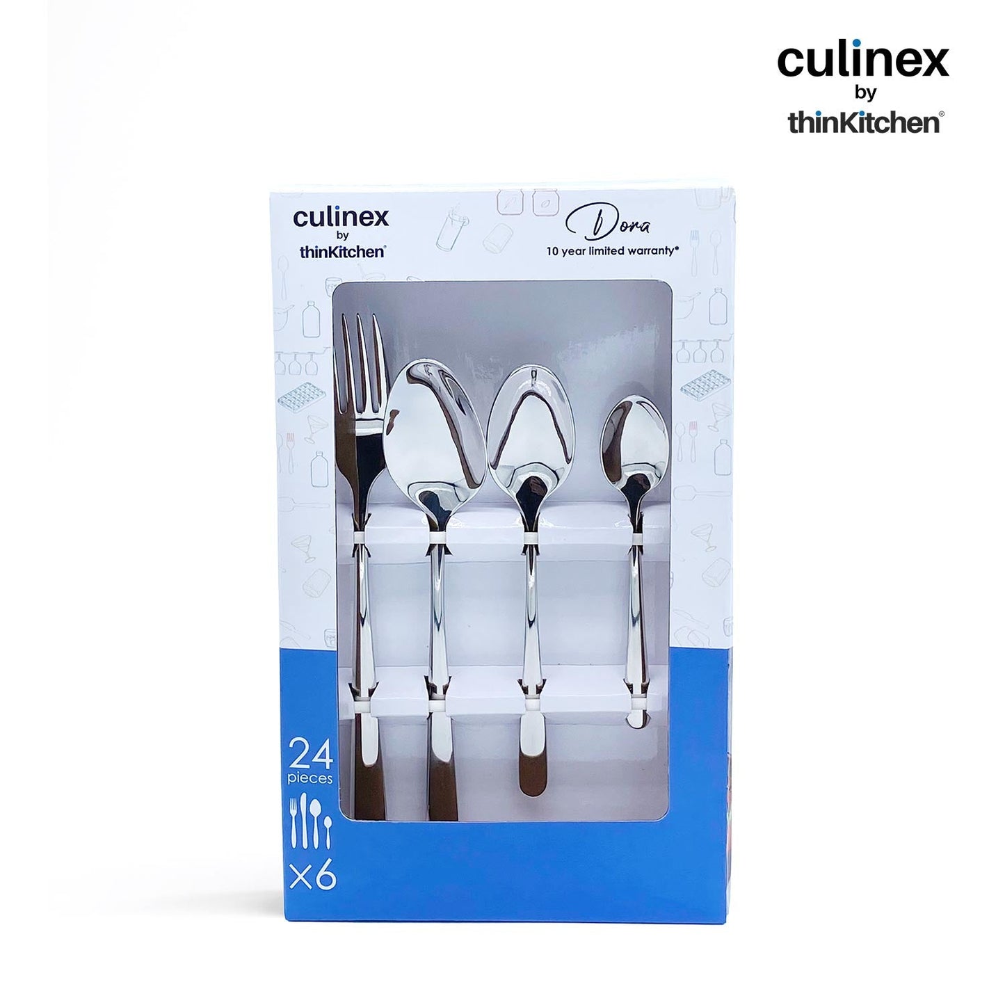 Culinex by thinKitchen Dora 18/8 Stainless Steel 24-Piece Cutlery Set | Elegant Mirror Finish | Dishwasher Safe | Ideal Gift for Every Occasion