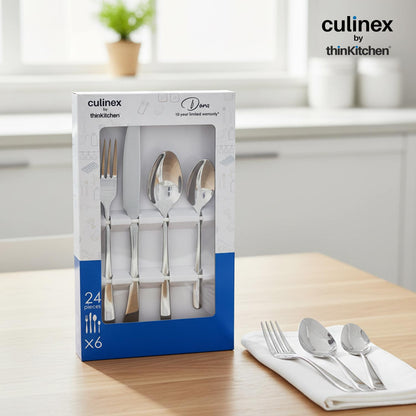 Culinex Stainless Steel 18/8 Premium 24-Piece Cutlery Set | Luxury Silver Rustproof Flatware By thinKitchen