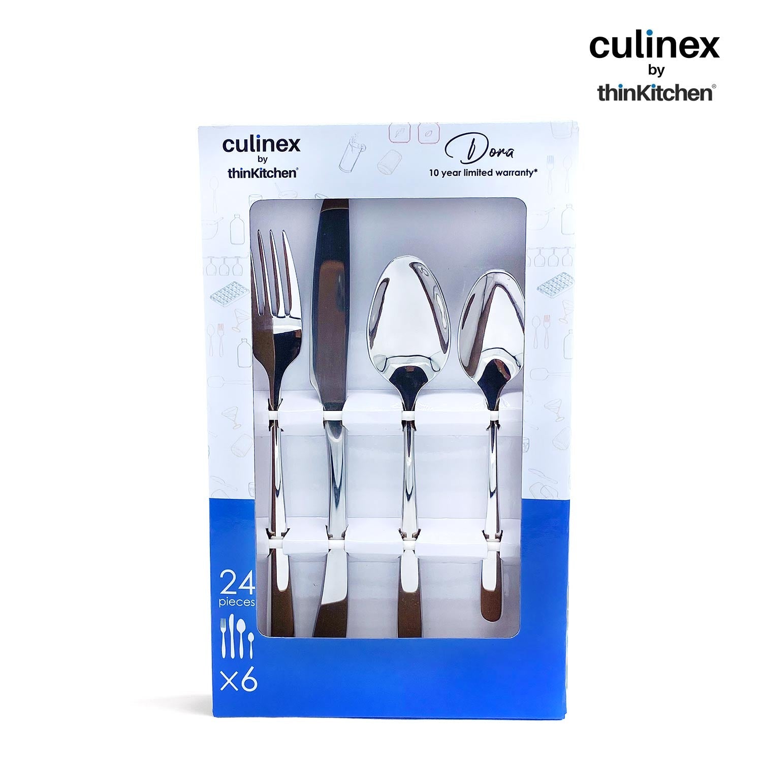 Culinex Stainless Steel 18/8 Premium 24-Piece Cutlery Set | Luxury Silver Rustproof Flatware By thinKitchen - 3