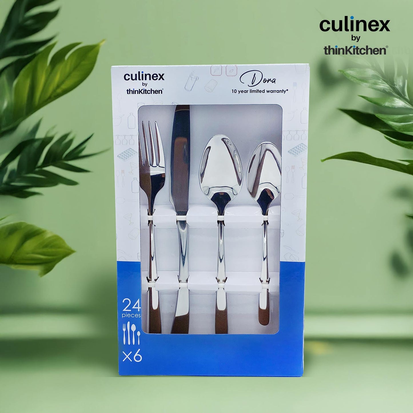 Culinex Stainless Steel 18/8 Premium 24-Piece Cutlery Set | Luxury Silver Rustproof Flatware By thinKitchen