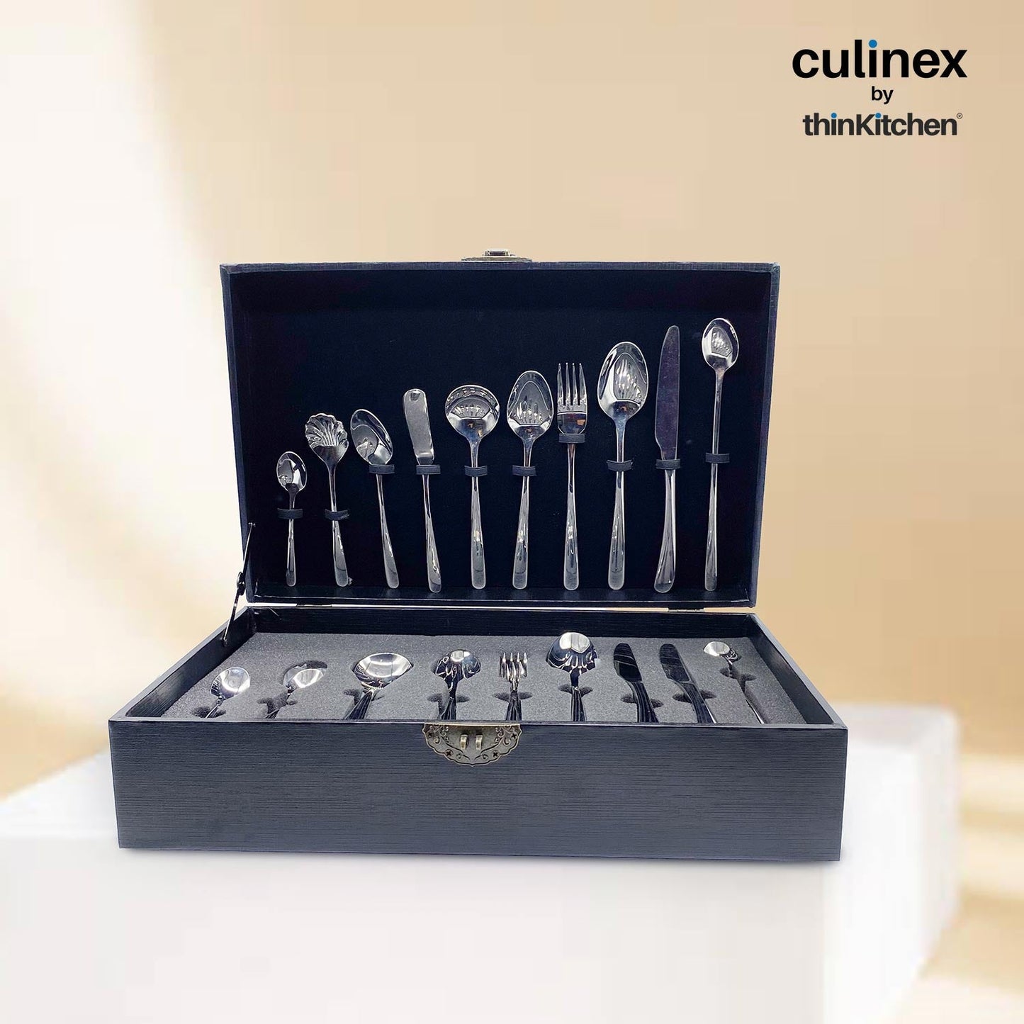 Culinex by thinKitchen|Dora 18/8 Stainless Steel 90-Piece Premium Specialty Cutlery Set | Dessert, Soup, Tea, Coffee, Butter, Ice Tea Spoons & Knives | Elegant Flatware | International Finish