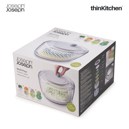 Joseph Joseph Multi Prep 4-Piece Salad Preparation Set – Premium Multicolour Salad Spinner, Spiralizer, Slicer & Grater with Non-Slip Base and Safe Finger Guard