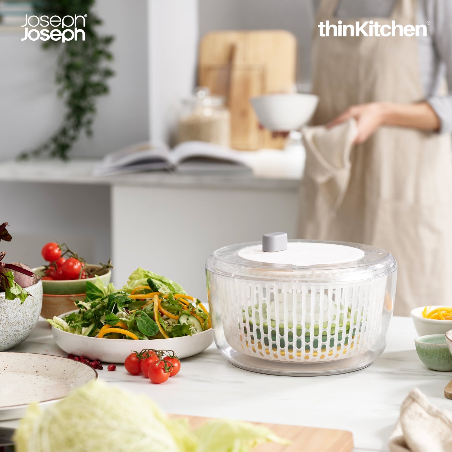 Joseph Joseph Multi Prep 4-Piece Salad Preparation Set – Premium Multicolour Salad Spinner, Spiralizer, Slicer & Grater with Non-Slip Base and Safe Finger Guard - 8