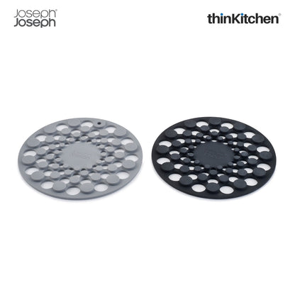 Joseph Joseph Spot On Round Trivets Grey | Stylish Silicone Trivets for Dining Table | Heat-Resistant & Scratch-Proof Surface Protectors | Compact & Modern Kitchen Accessories