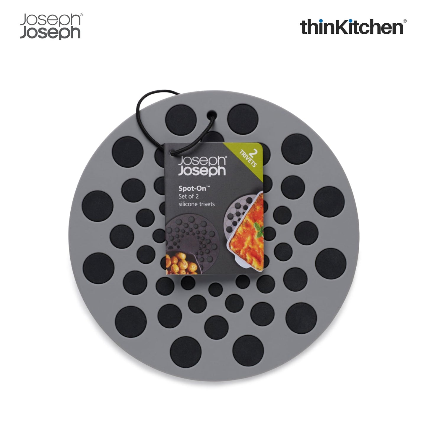 Joseph Joseph Spot On Round Trivets Grey | Stylish Silicone Trivets for Dining Table | Heat-Resistant & Scratch-Proof Surface Protectors | Compact & Modern Kitchen Accessories