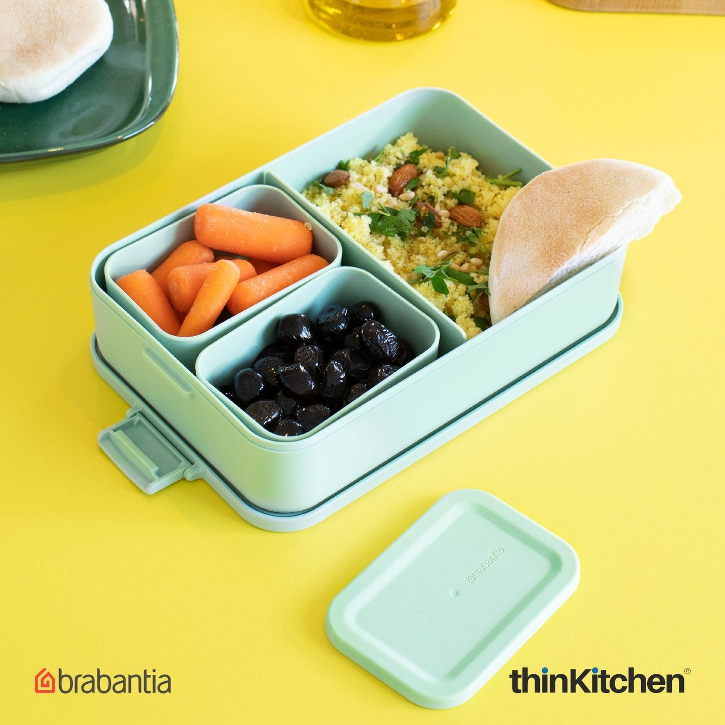 Brabantia Make & Take Bento Lunch Box – Large, Premium Jade Green Tiffin Box for Adults | Smart Divider & Multi-Compartment for Sandwiches, Fruits & Snacks | BPA-Free, Dishwasher Safe, Durable Lunch Storage