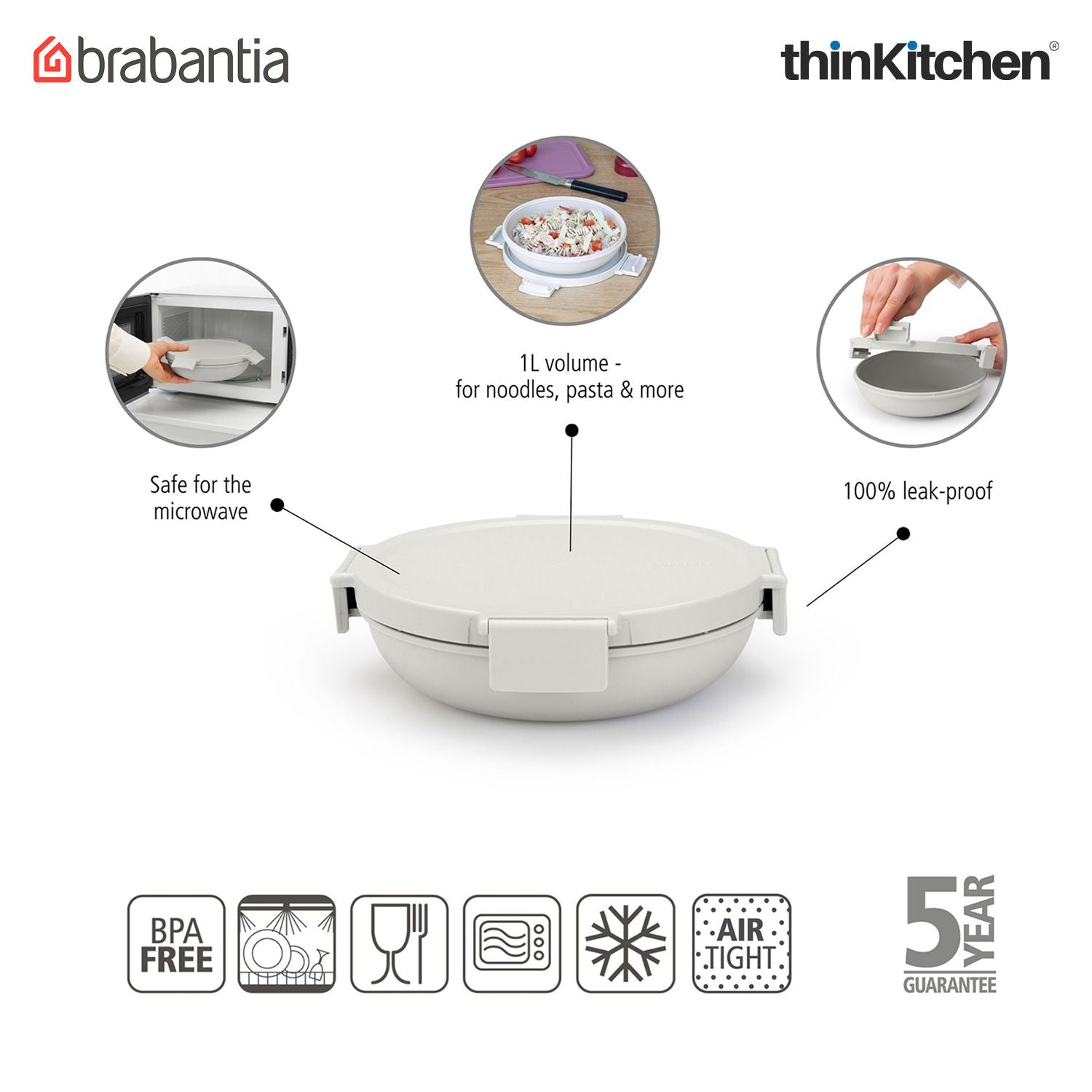 Brabantia Light Grey Make & Take Lunch Bowl, 1L, Plastic - 4