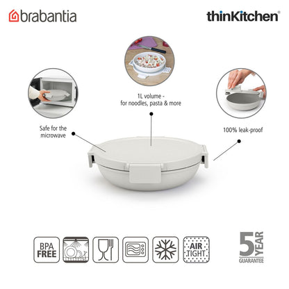 Brabantia Light Grey Make & Take Lunch Bowl, 1L, Plastic