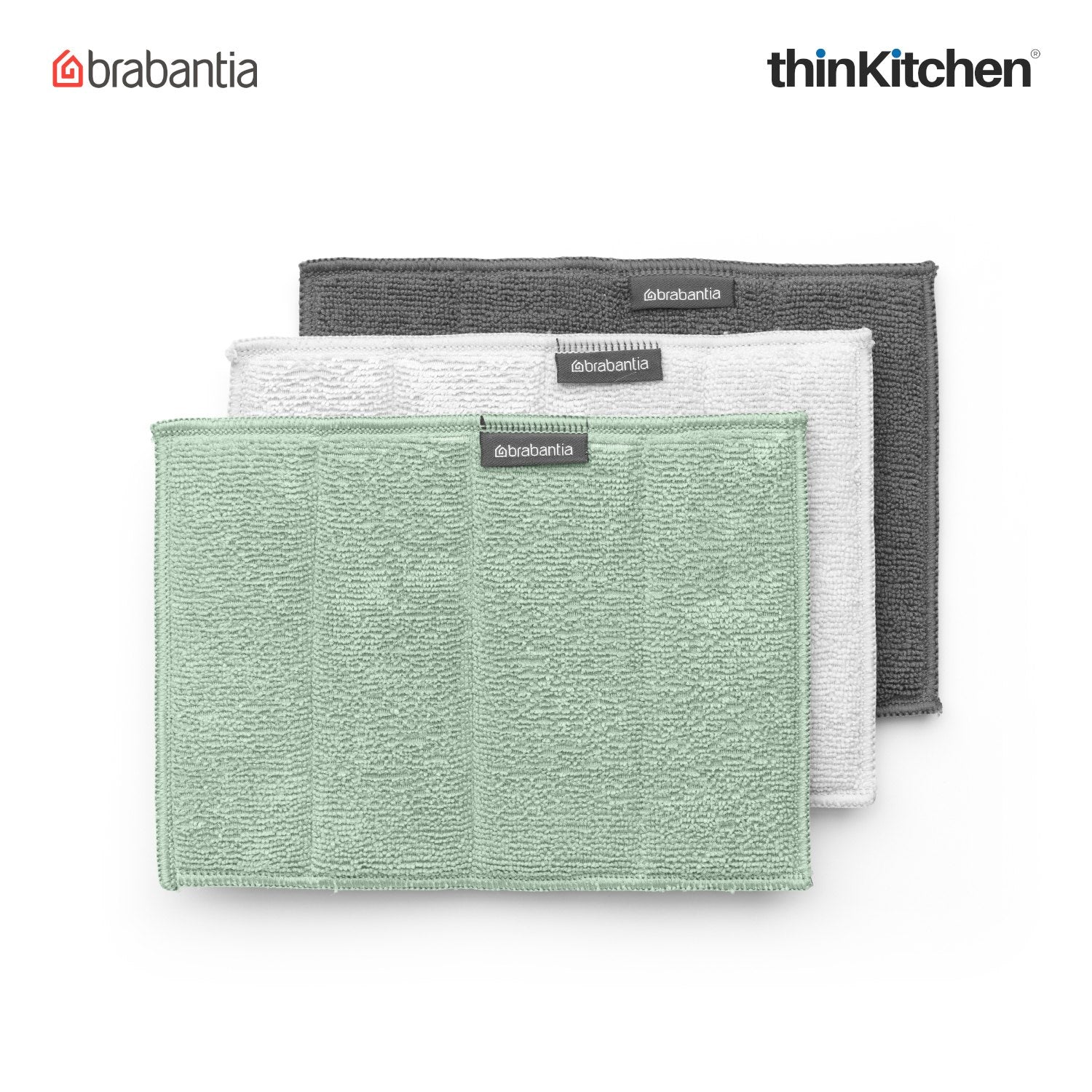 Brabantia Microfibre Cleaning Pads Set of 3 – Ultra-Soft, Spongy Kitchen Cleaning Cloths with Microfibre Surface for Dishwashing, Countertops & Mirrors | Durable & Machine Washable - 5