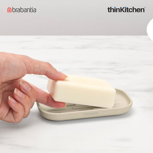 Brabantia Renew Soap Dish – Soft Beige | Premium Non-Slip Soap Holder & Tray for Bathroom, Kitchen & Shower | Keeps Soap Dry and Clean