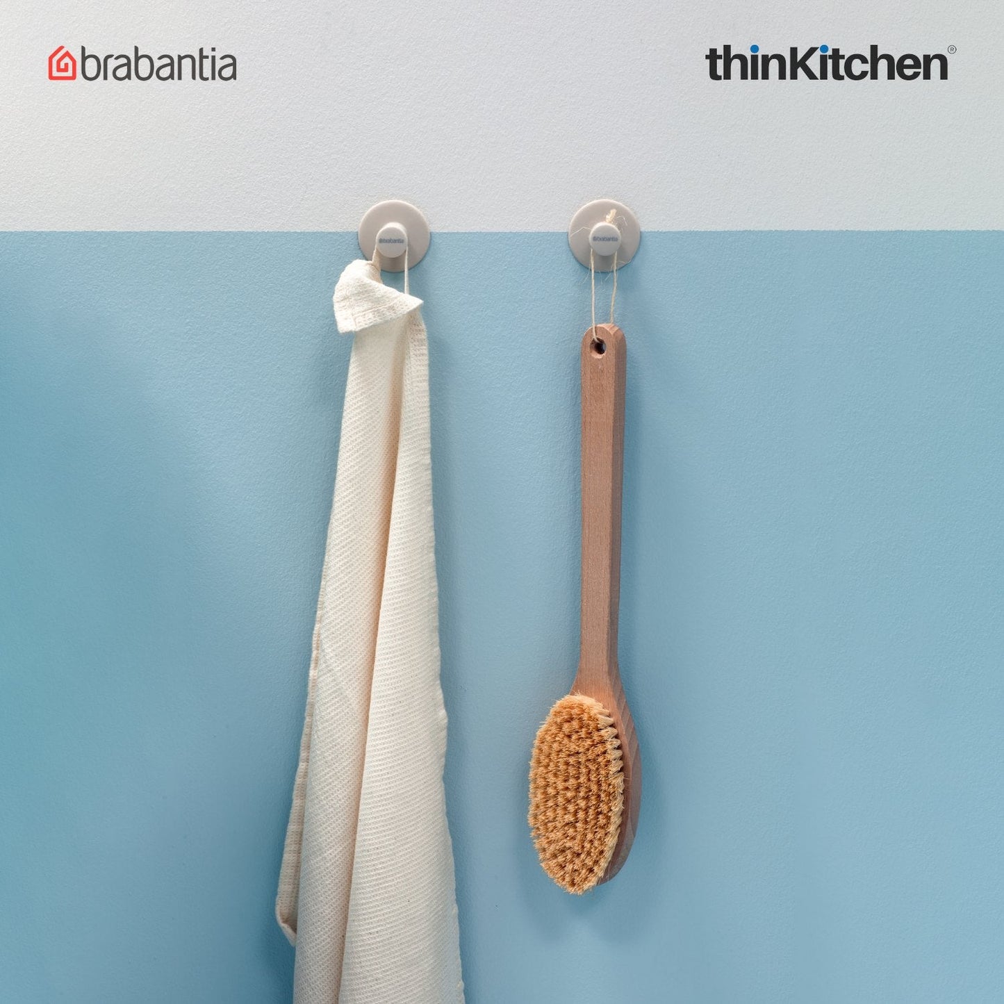 Brabantia Renew Towel Hooks – Soft Beige | Premium Wall-Mount & Adhesive Hooks for Bathroom, Kitchen & Laundry | Set of 2 Durable & Stylish Hooks