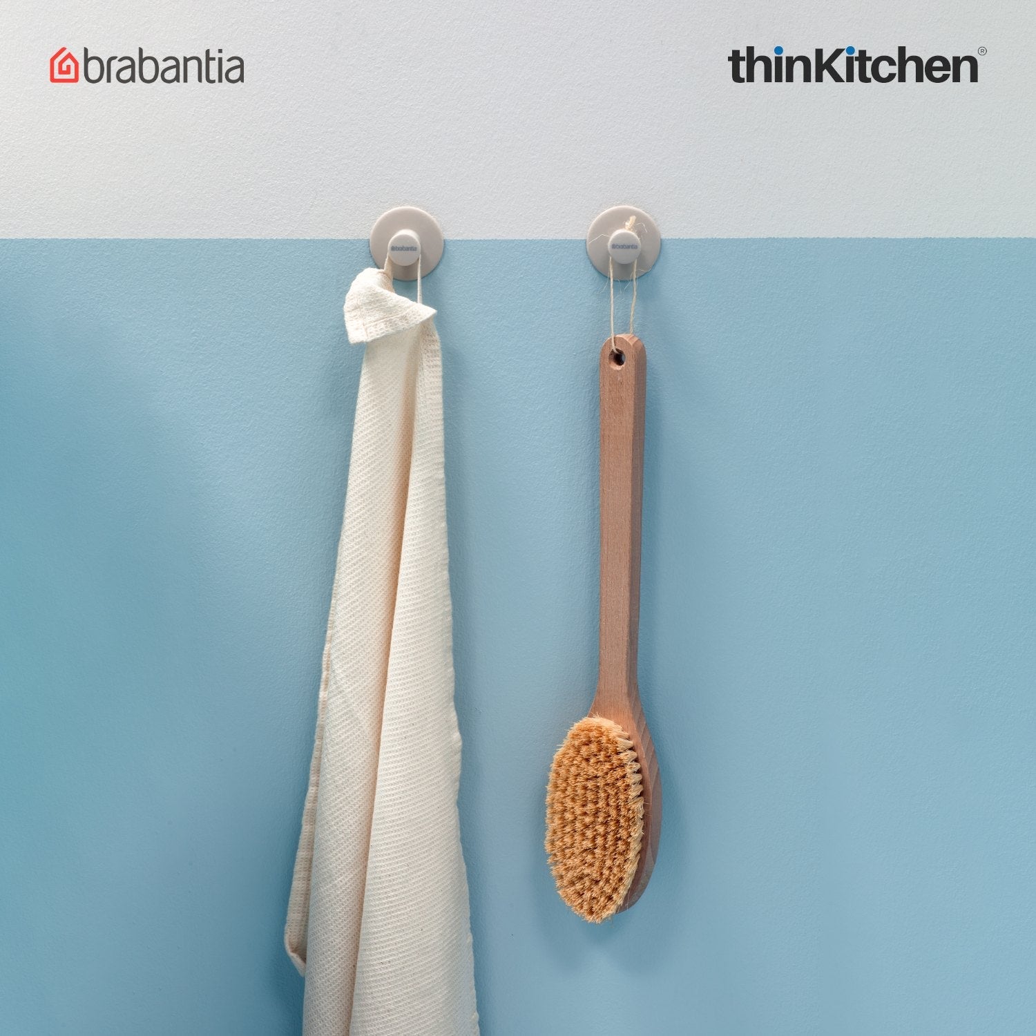 Brabantia Renew Towel Hooks – Soft Beige | Premium Wall-Mount & Adhesive Hooks for Bathroom, Kitchen & Laundry | Set of 2 Durable & Stylish Hooks - 1