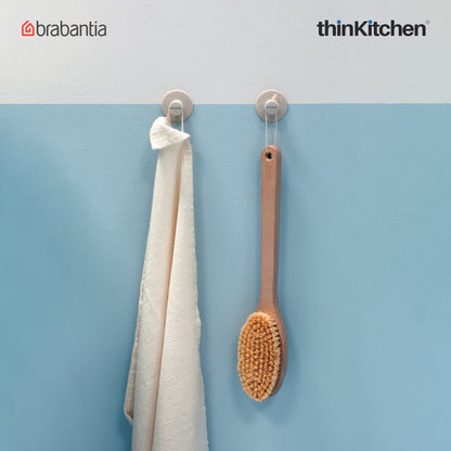 Brabantia Renew Towel Hooks – Soft Beige | Premium Wall-Mount & Adhesive Hooks for Bathroom, Kitchen & Laundry | Set of 2 Durable & Stylish Hooks