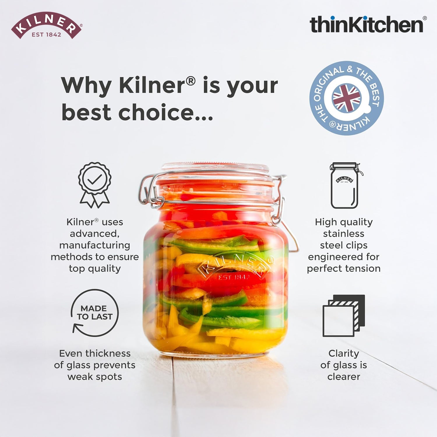 Kilner Square Clip Top Jar – 0.25L (H 9 cm x Dia 8.5 cm) - 6