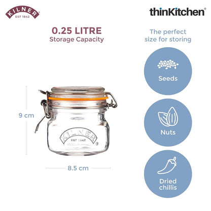 Kilner Square Clip Top Jar – 0.25L (H 9 cm x Dia 8.5 cm)