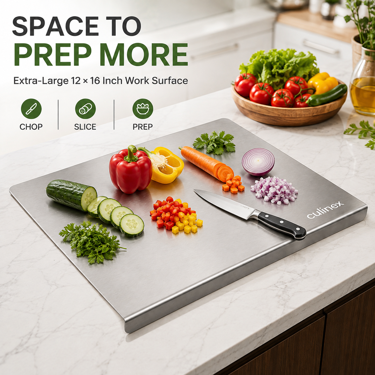 Premium Stainless Steel Counter Top Chopping Board 1.5 mm Thick – 12 x 16 Inches |  Heavy Duty Food-Grade Metal Kitchen Cutting Board