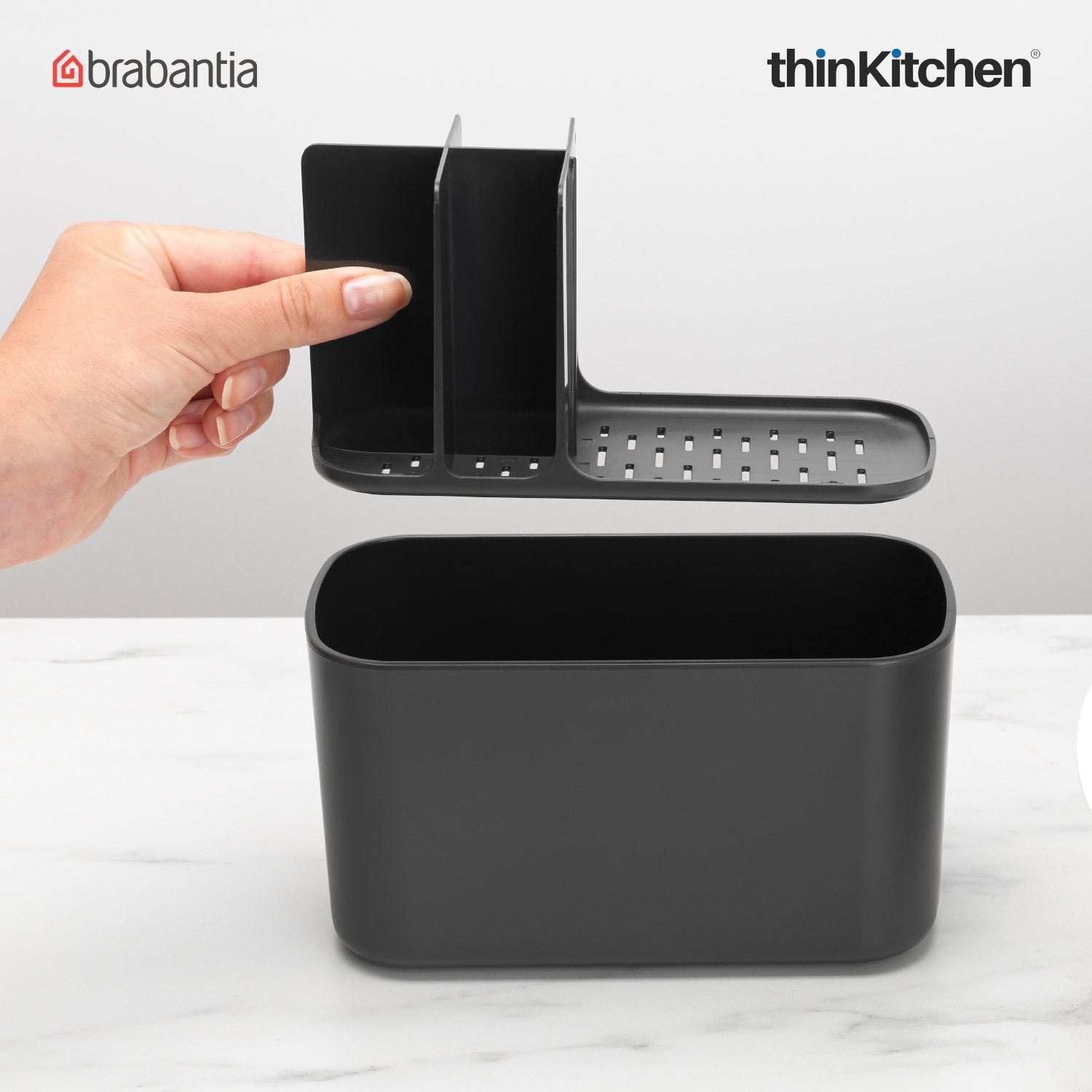 Brabantia Renew Bathroom Caddy Dark Grey | Premium Bathroom Organizer for Toothbrushes & Toiletries - 1