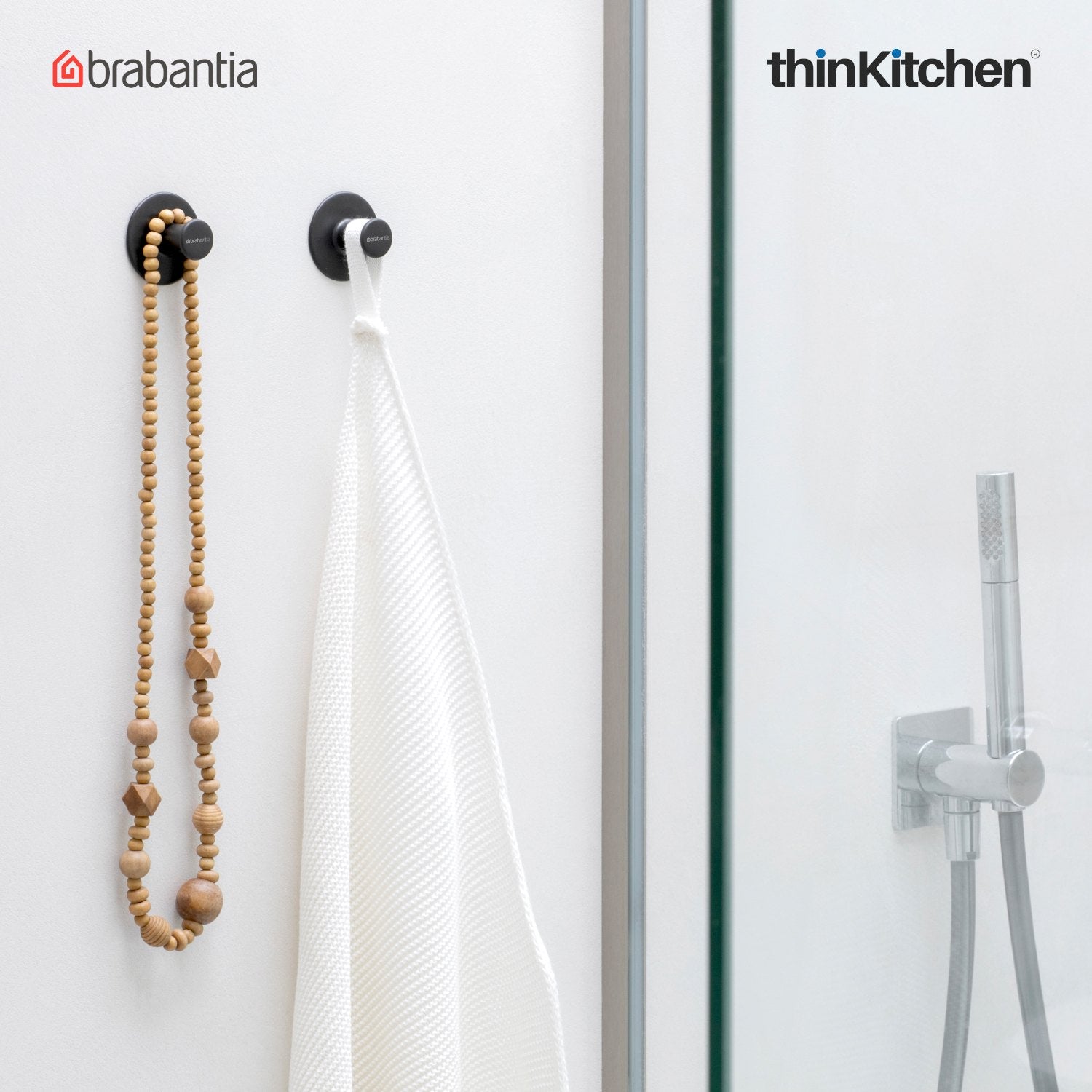 Brabantia ReNew Towel Hooks Set of 2 | Premium Dark Grey Bathroom Hooks - 1