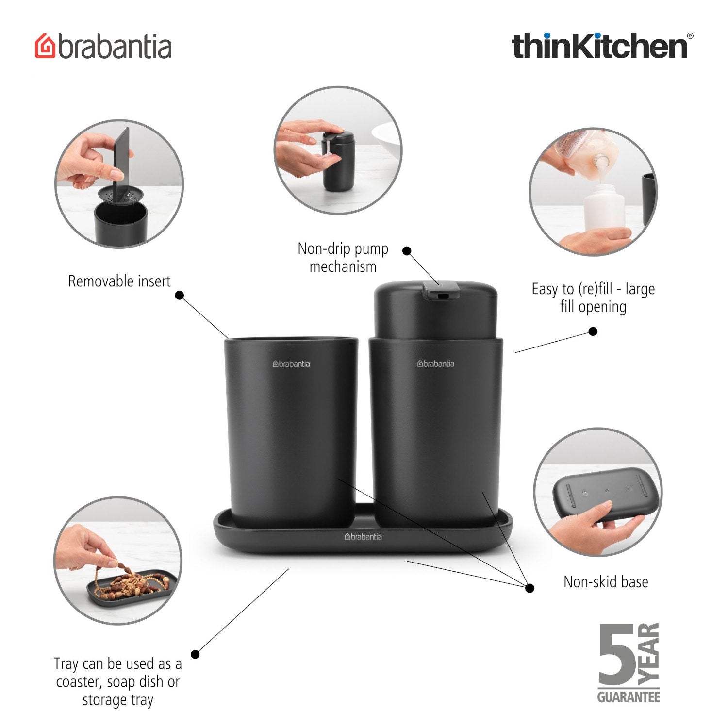Brabantia Renew Bathroom Accessory Set Of 3 Dark Grey - 7