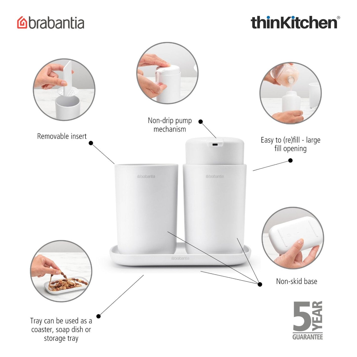 Brabantia Renew Bathroom Accessory Set Of 3 White