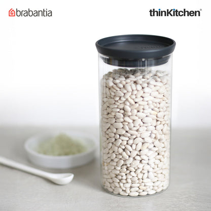 Brabantia, Food Enjoyment, Stackable Glass Jar, 1.1 Litre / Dark Grey