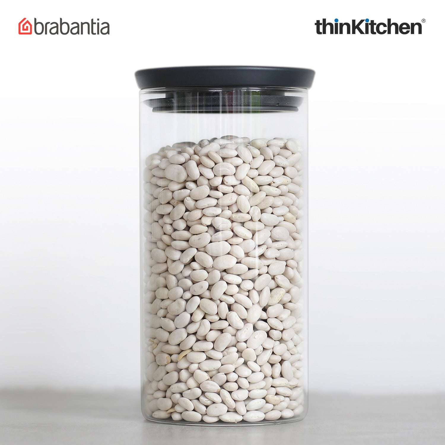 Brabantia, Food Enjoyment, Stackable Glass Jar, 1.1 Litre / Dark Grey - 2