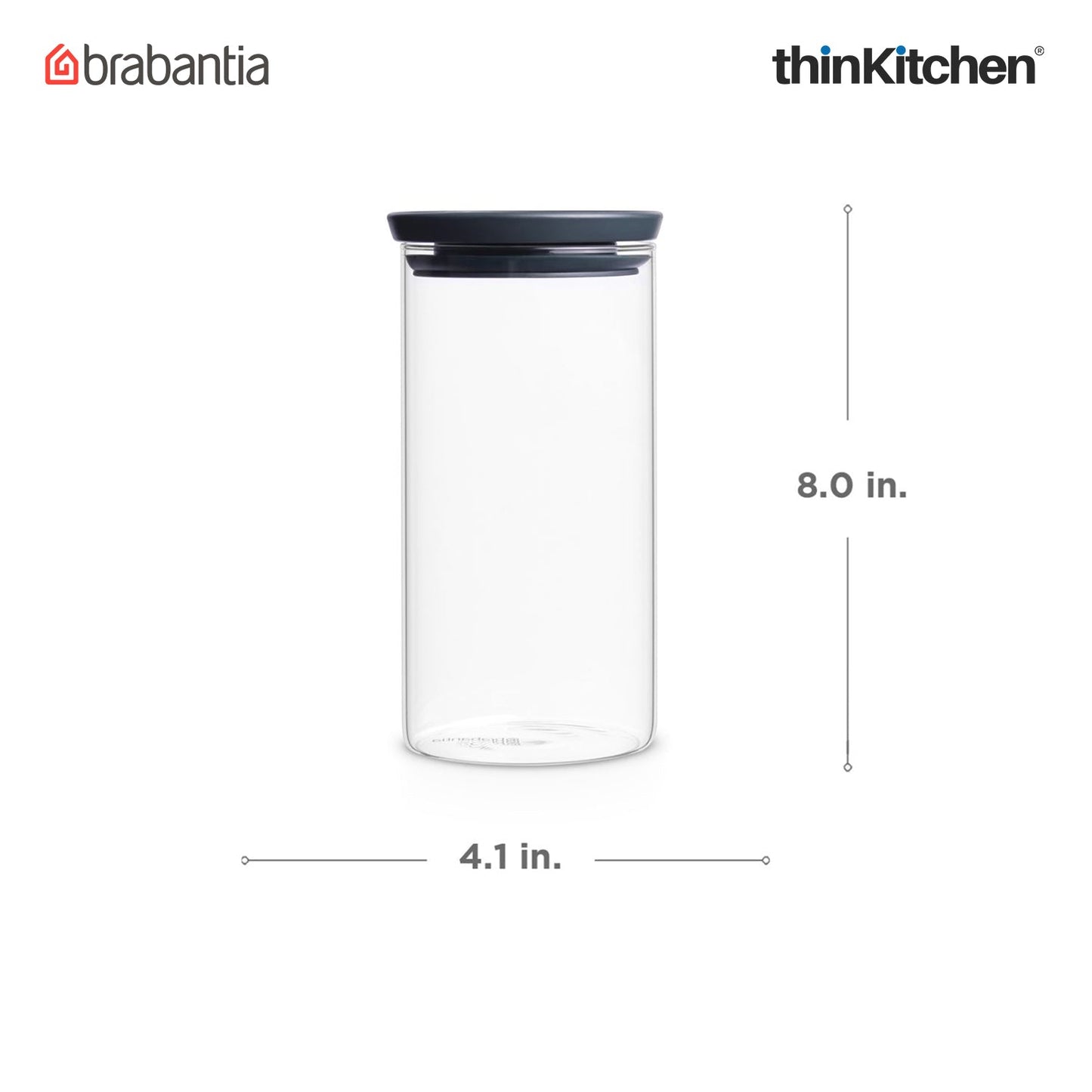Brabantia, Food Enjoyment, Stackable Glass Jar, 1.1 Litre / Dark Grey