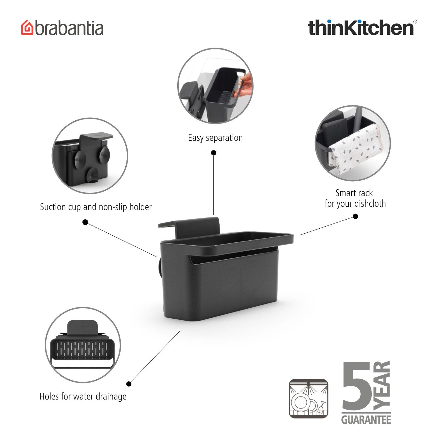 Brabantia In Sink Organiser Dark Grey - 8
