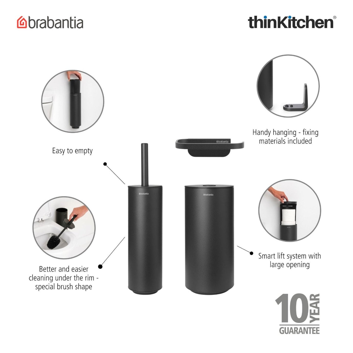 Brabantia Mindset Toilet Accessory Set Set Of 3 Grey