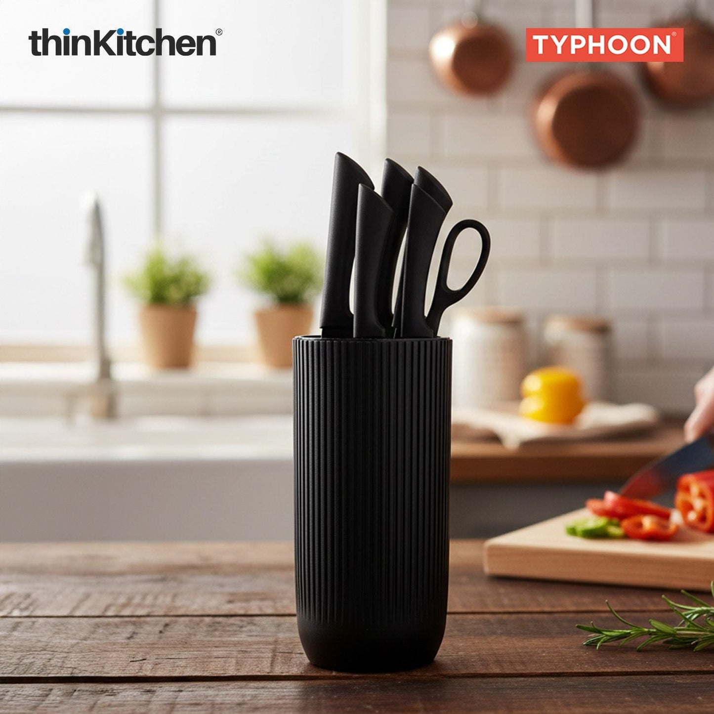 Viners Premium International Stainless Steel Sharp Kitchen Knife Block Set of 5 Pcs, Black Ripple | Cutting & Chopping, Comfortable Grip| Crafted in UK