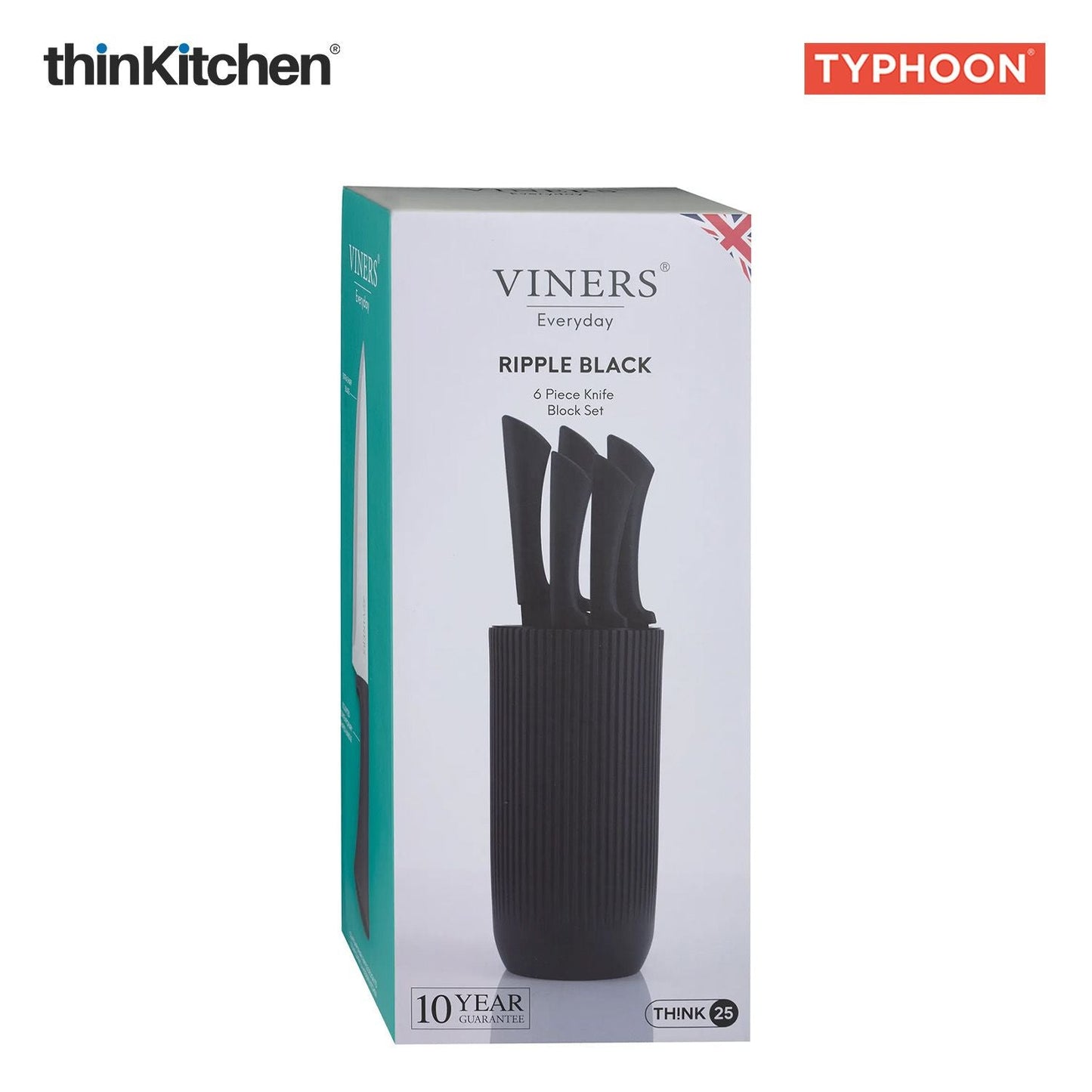 Viners Premium International Stainless Steel Sharp Kitchen Knife Block Set of 5 Pcs, Black Ripple | Cutting & Chopping, Comfortable Grip| Crafted in UK