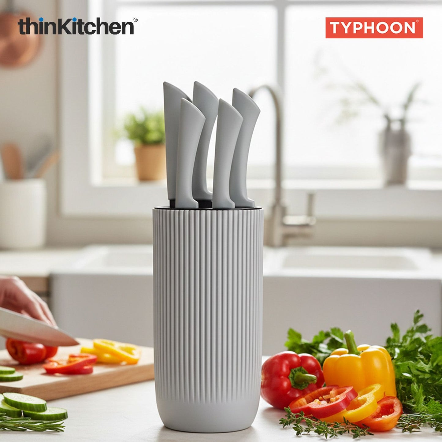 Viners Premium International Stainless Steel Sharp Kitchen Knife Block Set of 5 Pcs, Grey Ripple | Cutting & Chopping, Comfortable Grip| Crafted in UK