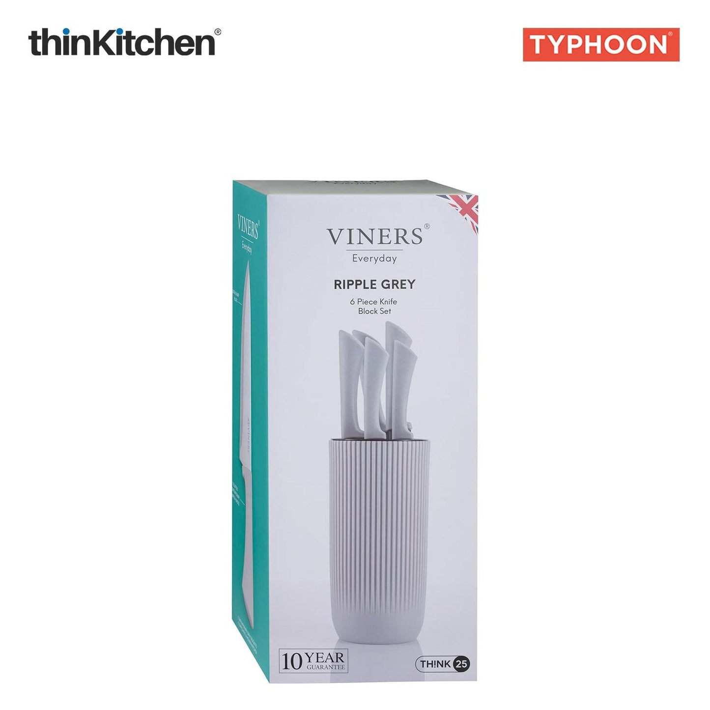 Viners Premium International Stainless Steel Sharp Kitchen Knife Block Set of 5 Pcs, Grey Ripple | Cutting & Chopping, Comfortable Grip| Crafted in UK