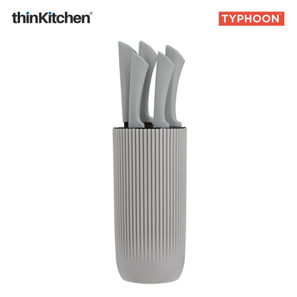 Viners Premium International Stainless Steel Sharp Kitchen Knife Block Set of 5 Pcs, Grey Ripple | Cutting & Chopping, Comfortable Grip| Crafted in UK
