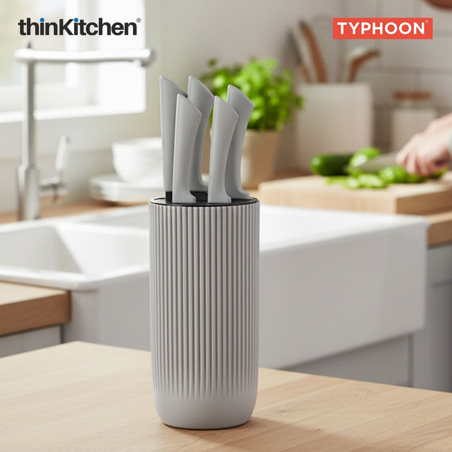 Viners Premium International Stainless Steel Sharp Kitchen Knife Block Set of 5 Pcs, Grey Ripple | Cutting & Chopping, Comfortable Grip| Crafted in UK