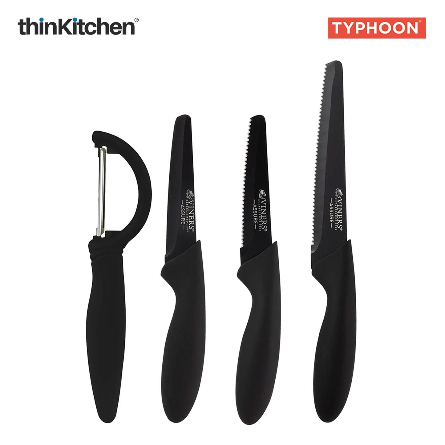 Viners Premium 4-Piece Peel & Prep Knife Set, Sharp Stainless Steel Blades, Paring, Utility & Side Peeler for Cutting, Chopping & Peeling | Crafted in UK