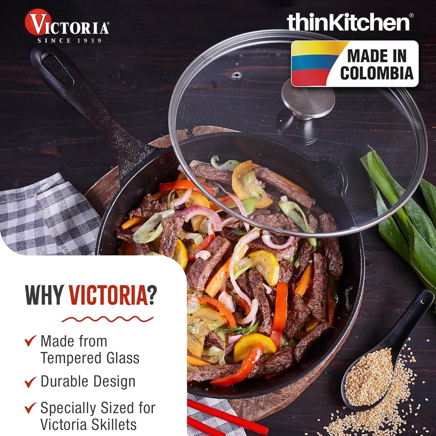 Victoria Round 10-Inch Glass Lid for Cast Iron Skillet or Pan, Custom Made for Only Victoria Brand, Diameter 9.5-Inch - 2