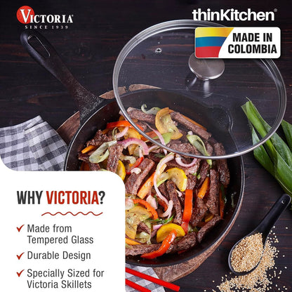 Victoria Round 10-Inch Glass Lid for Cast Iron Skillet or Pan, Custom Made for Only Victoria Brand, Diameter 9.5-Inch