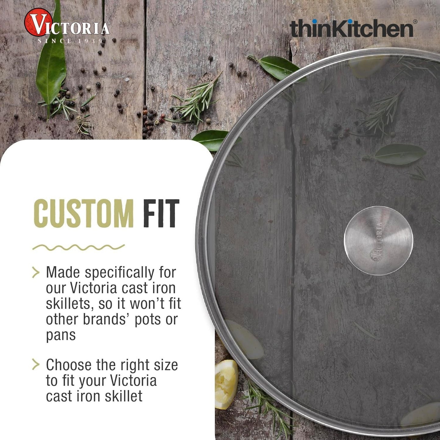 Victoria Round 10-Inch Glass Lid for Cast Iron Skillet or Pan, Custom Made for Only Victoria Brand, Diameter 9.5-Inch